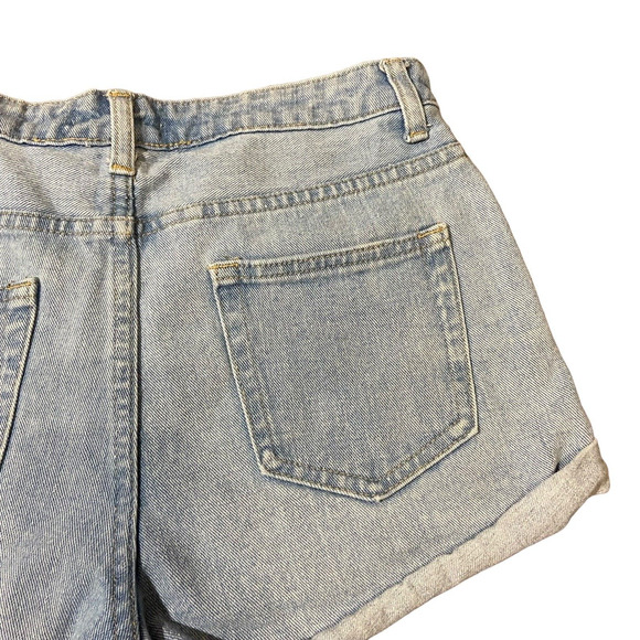 Forever 21 Size 29 Distressed High Rise Button Fly Cuffed Hem Denim Jean Shorts - Picture 8 of 16